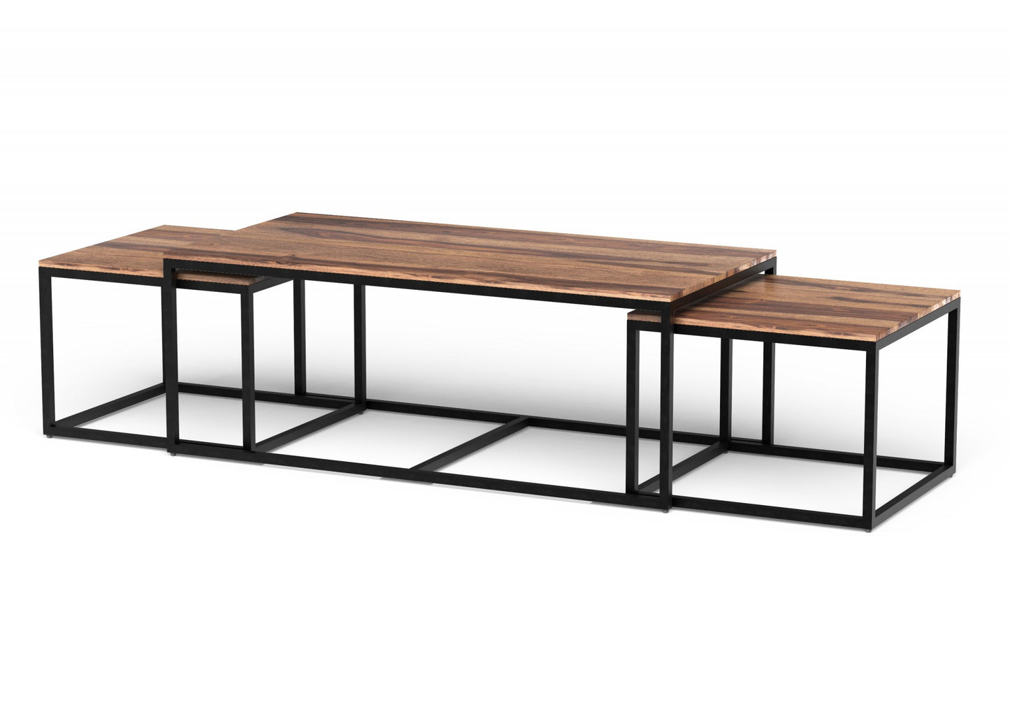 Set of Three 47" Natural And Black Solid Wood And Iron Coffee Table - Loft&Timber