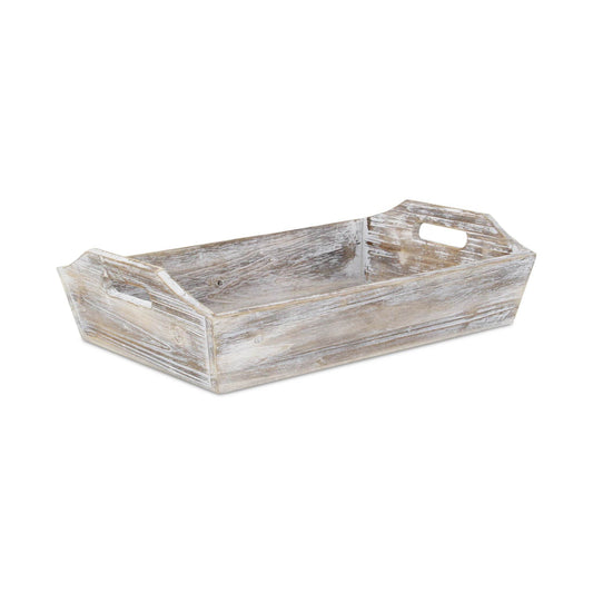 White Rustic Finish Wood Serving Tray With Handles - Loft&Timber