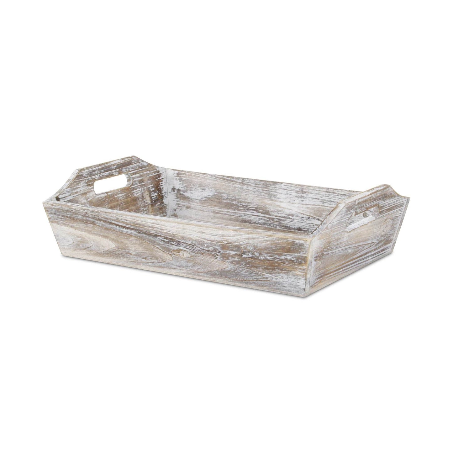 White Rustic Finish Wood Serving Tray With Handles - Loft&Timber