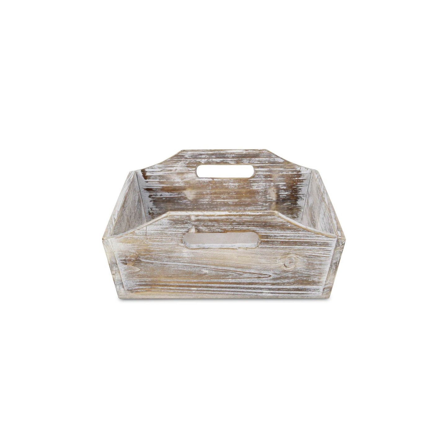 White Rustic Finish Wood Serving Tray With Handles - Loft&Timber