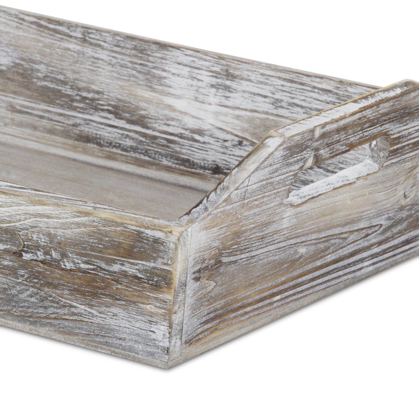 White Rustic Finish Wood Serving Tray With Handles - Loft&Timber