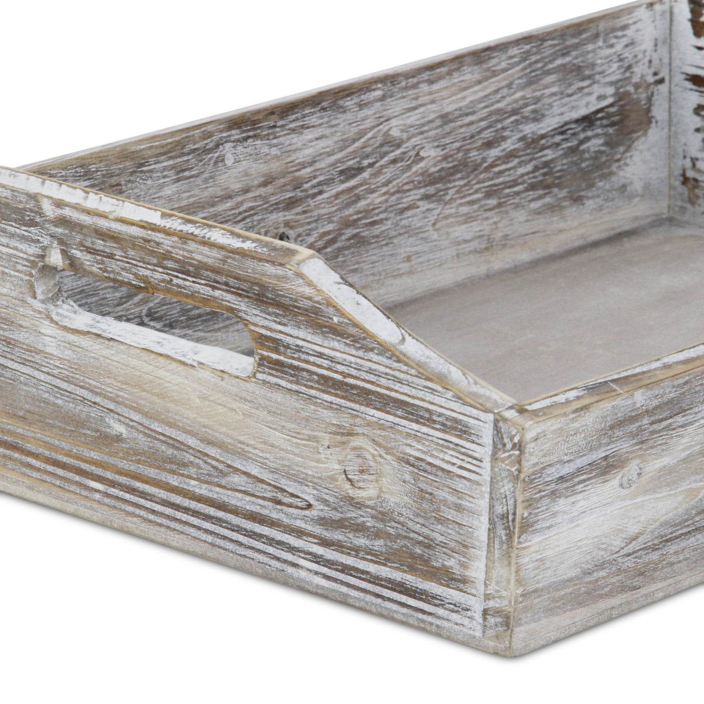 White Rustic Finish Wood Serving Tray With Handles - Loft&Timber