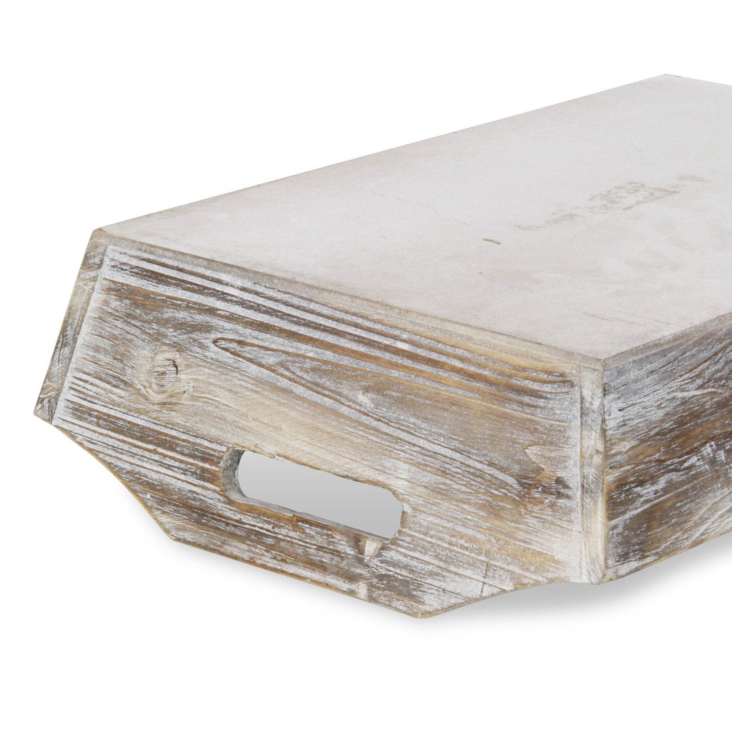 White Rustic Finish Wood Serving Tray With Handles - Loft&Timber