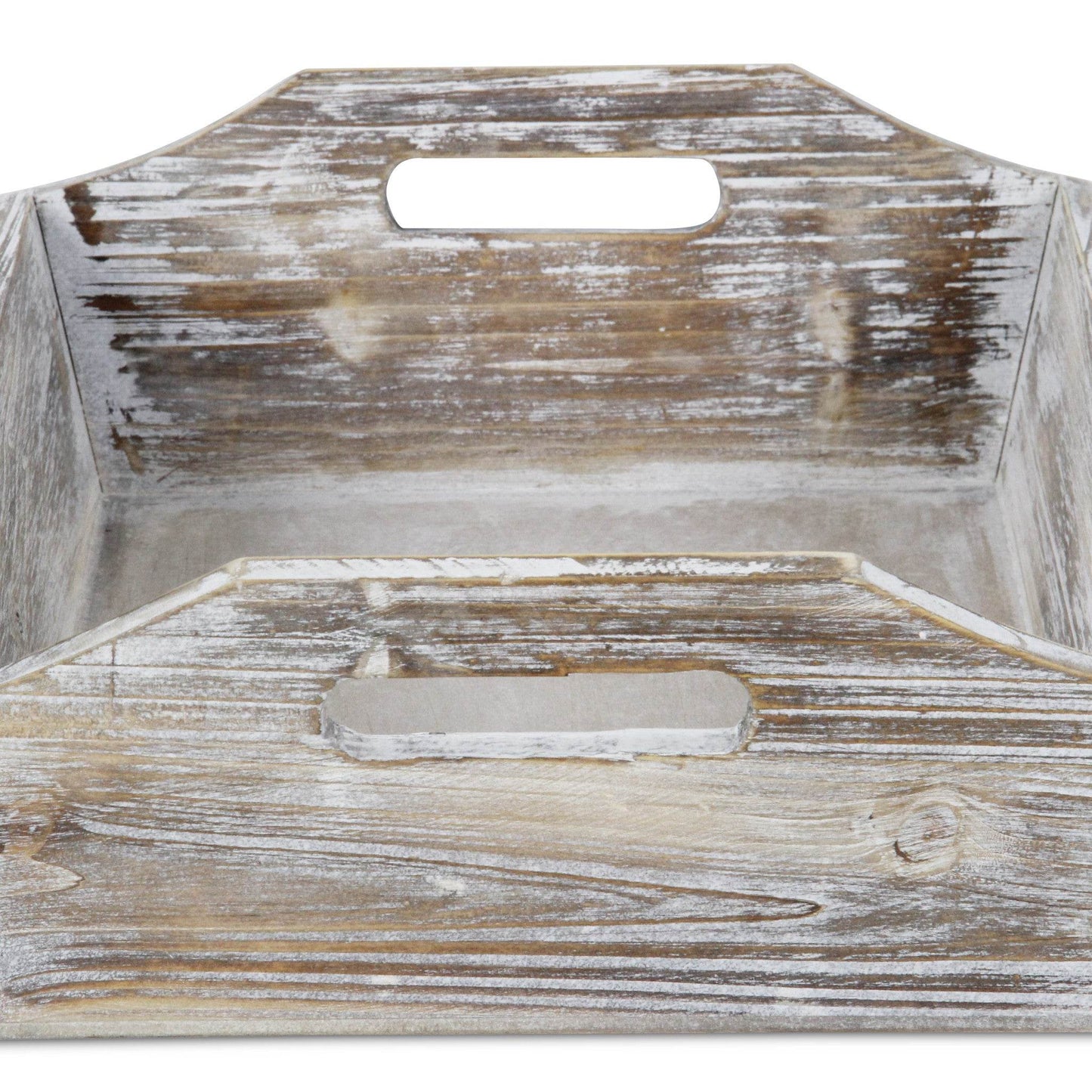 White Rustic Finish Wood Serving Tray With Handles - Loft&Timber