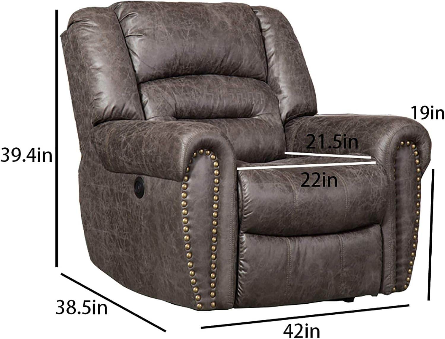 Electric Recliner Chair W/Breathable Bonded Leather, Classic Single Sofa Home Theater Recliner Seating W/USB Port (Smoky Gray) - Loft&Timber