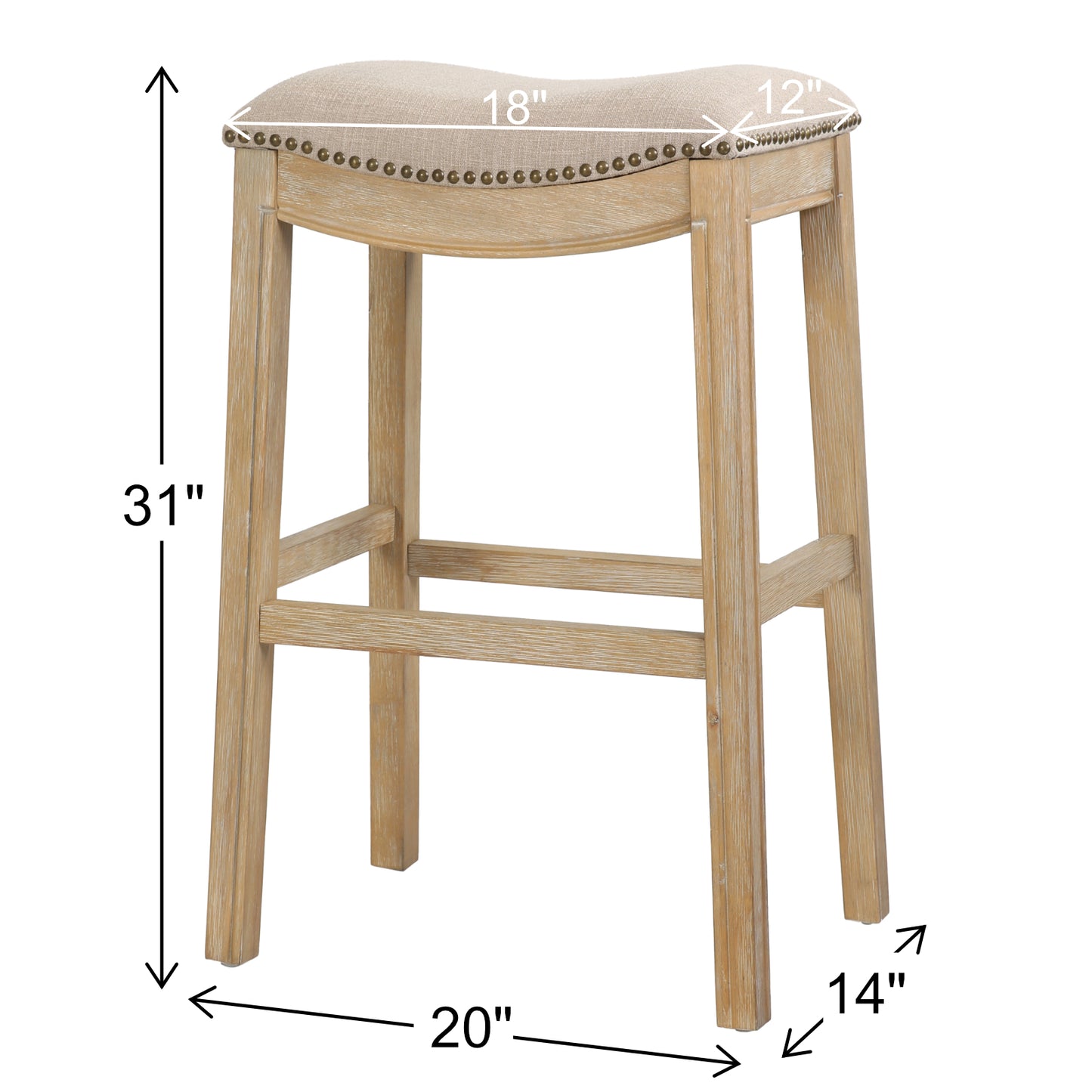 31" Linen and Natural Solid Wood Backless Bar Height Bar Chair - Loft&Timber