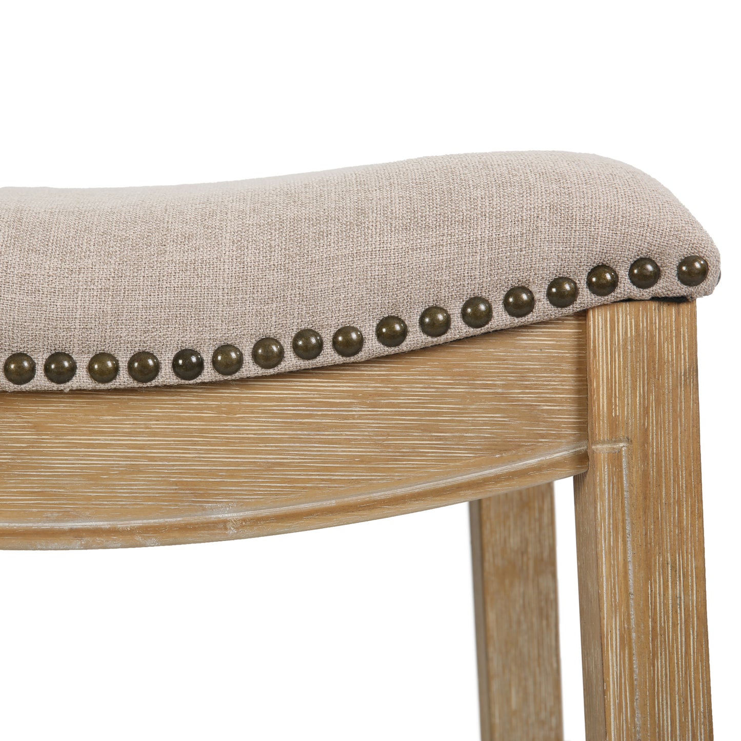 31" Linen and Natural Solid Wood Backless Bar Height Bar Chair - Loft&Timber