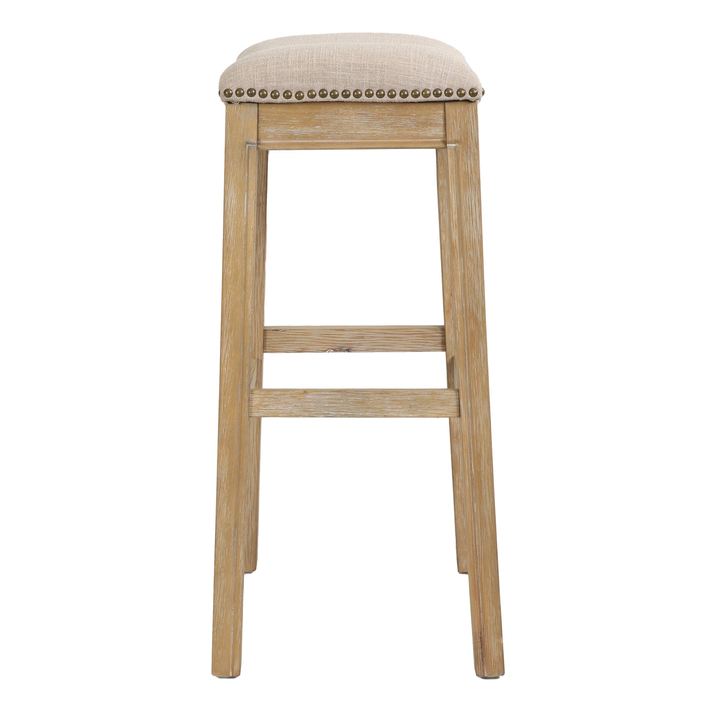 31" Linen and Natural Solid Wood Backless Bar Height Bar Chair - Loft&Timber
