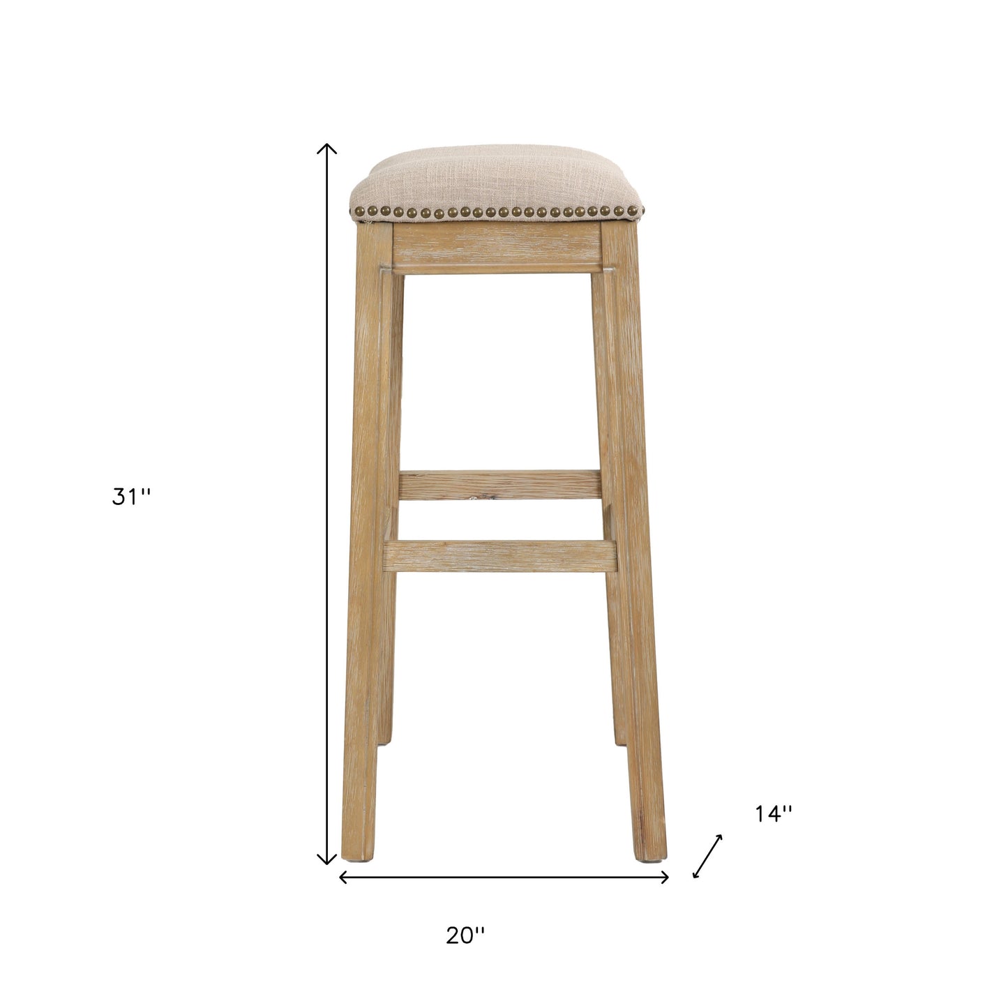 31" Linen and Natural Solid Wood Backless Bar Height Bar Chair - Loft&Timber