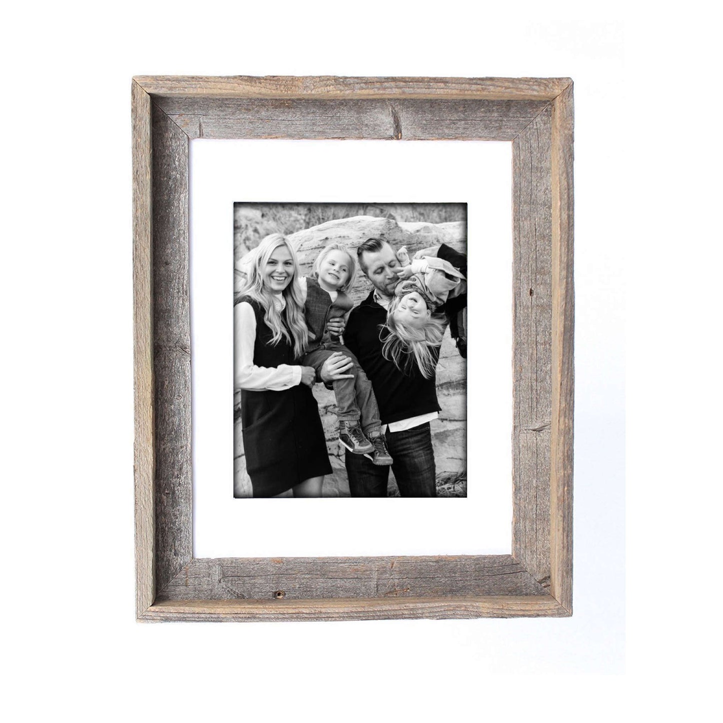 16" x 20" Gray And Brown Distressed Solid Wood Hanging Picture Frame with Mat - Loft&Timber