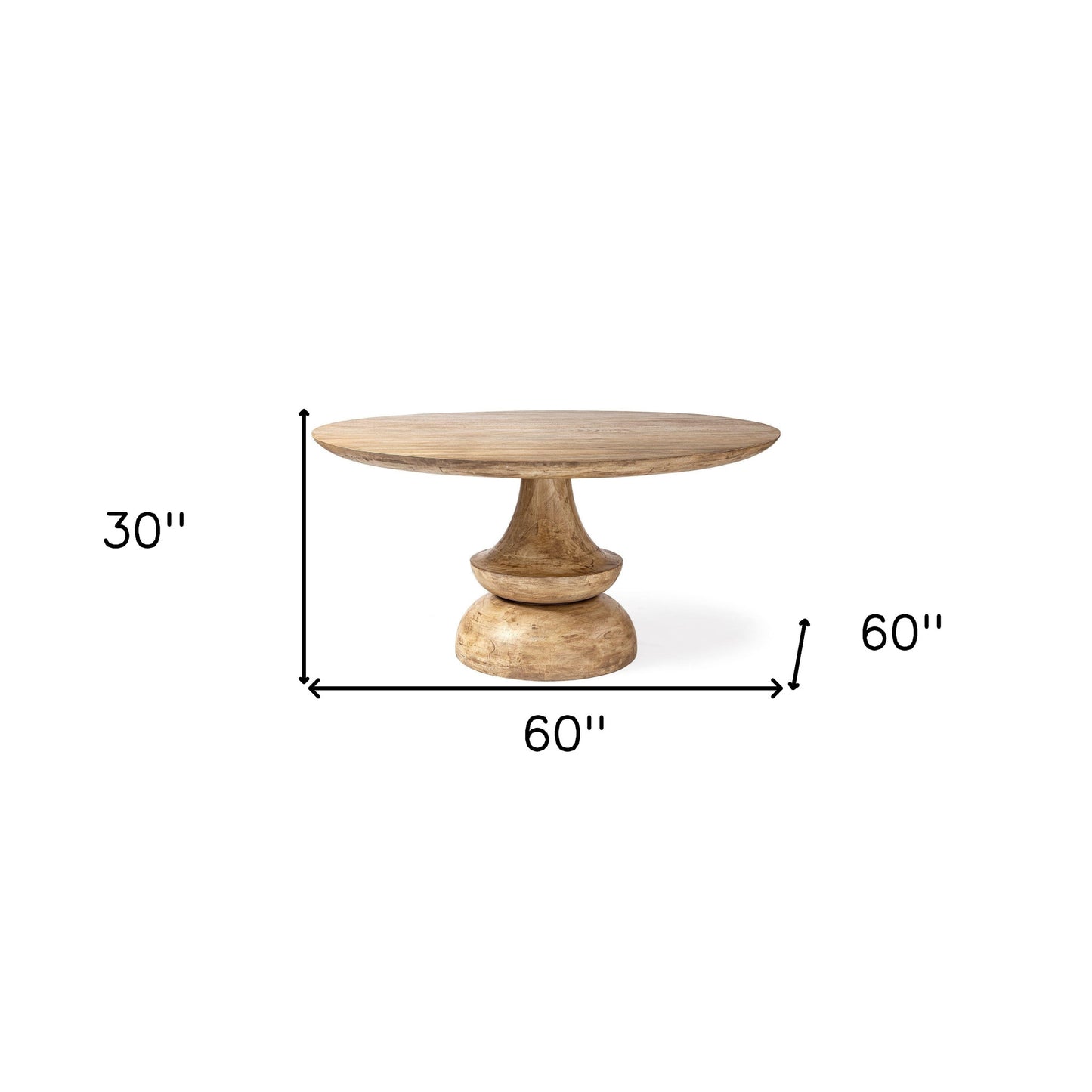60" Natural Rounded Solid Wood Pedestal Base Dining Table - Loft&Timber