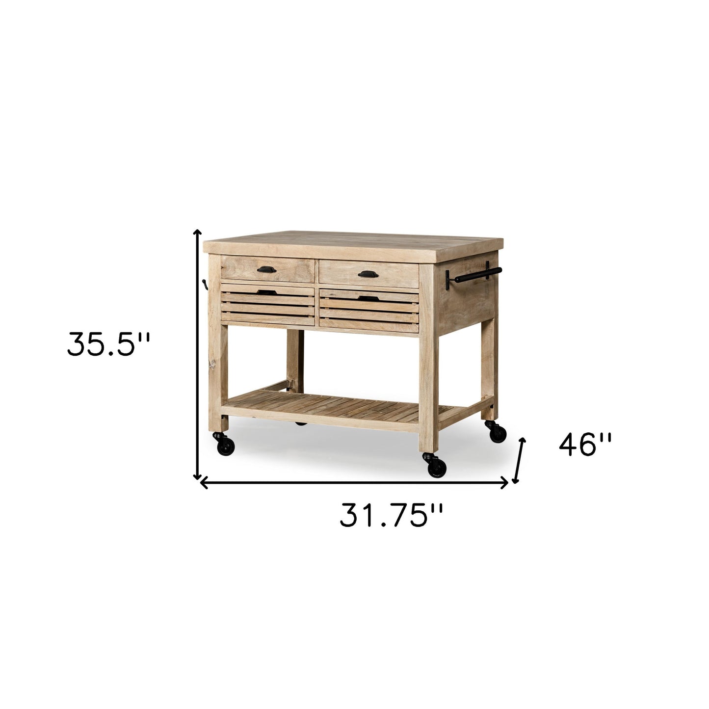 32" Natural Solid Wood Rolling Kitchen Island With Storage - Loft&Timber
