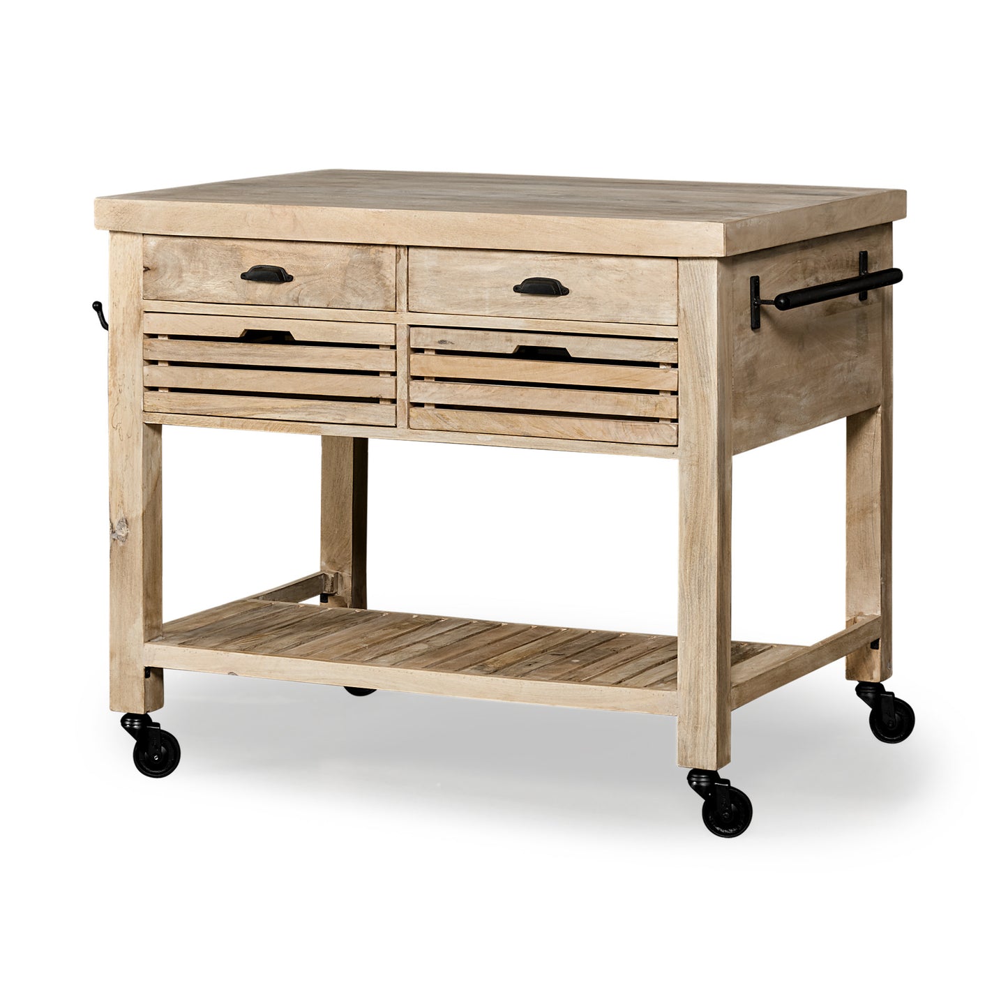 32" Natural Solid Wood Rolling Kitchen Island With Storage - Loft&Timber