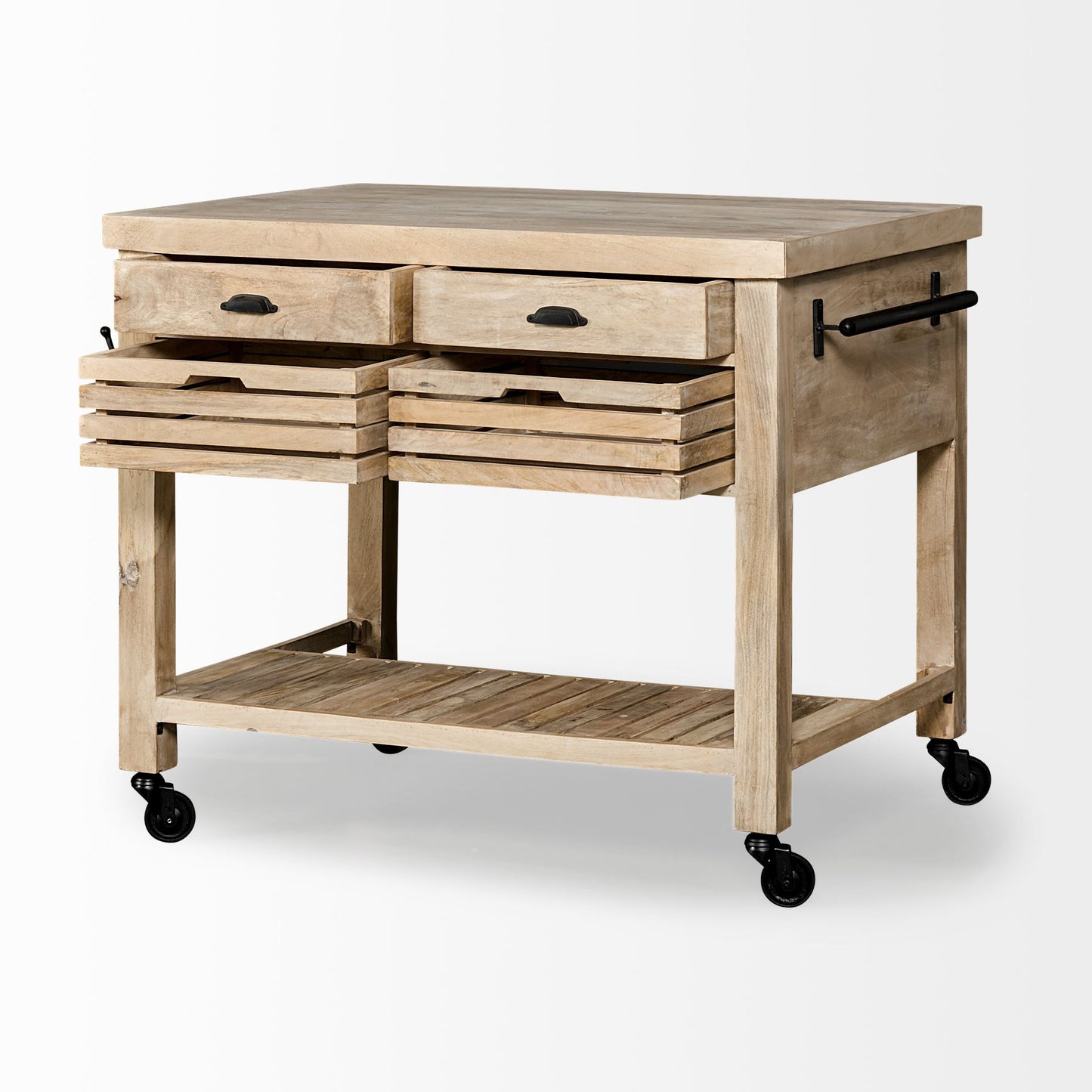 32" Natural Solid Wood Rolling Kitchen Island With Storage - Loft&Timber