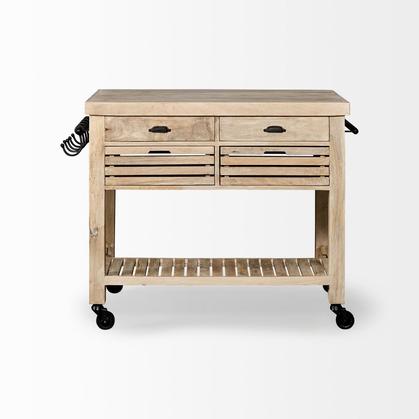 32" Natural Solid Wood Rolling Kitchen Island With Storage - Loft&Timber