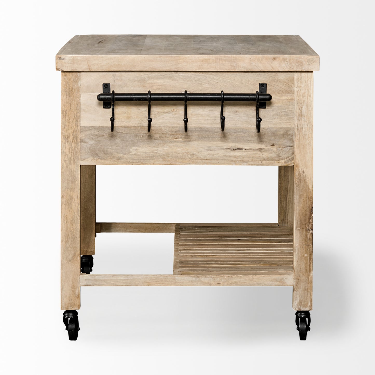 32" Natural Solid Wood Rolling Kitchen Island With Storage - Loft&Timber