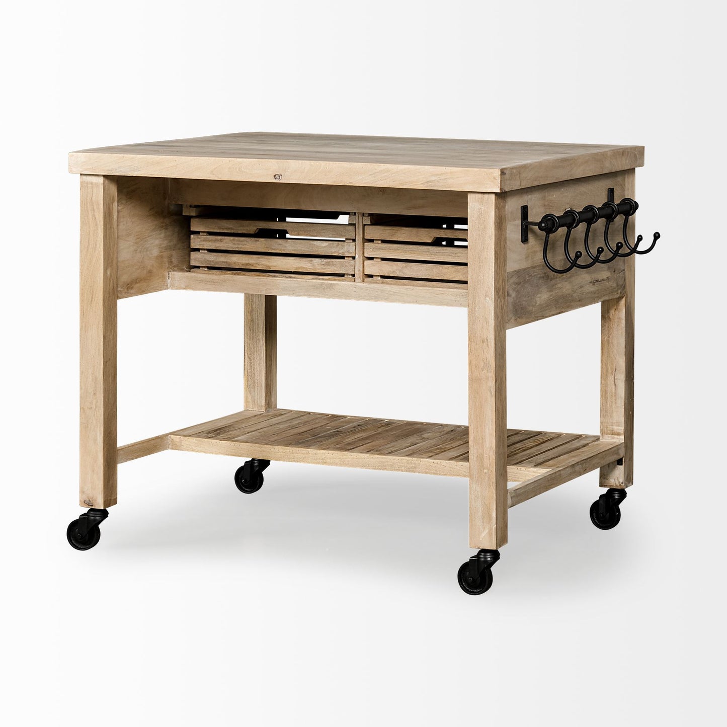 32" Natural Solid Wood Rolling Kitchen Island With Storage - Loft&Timber