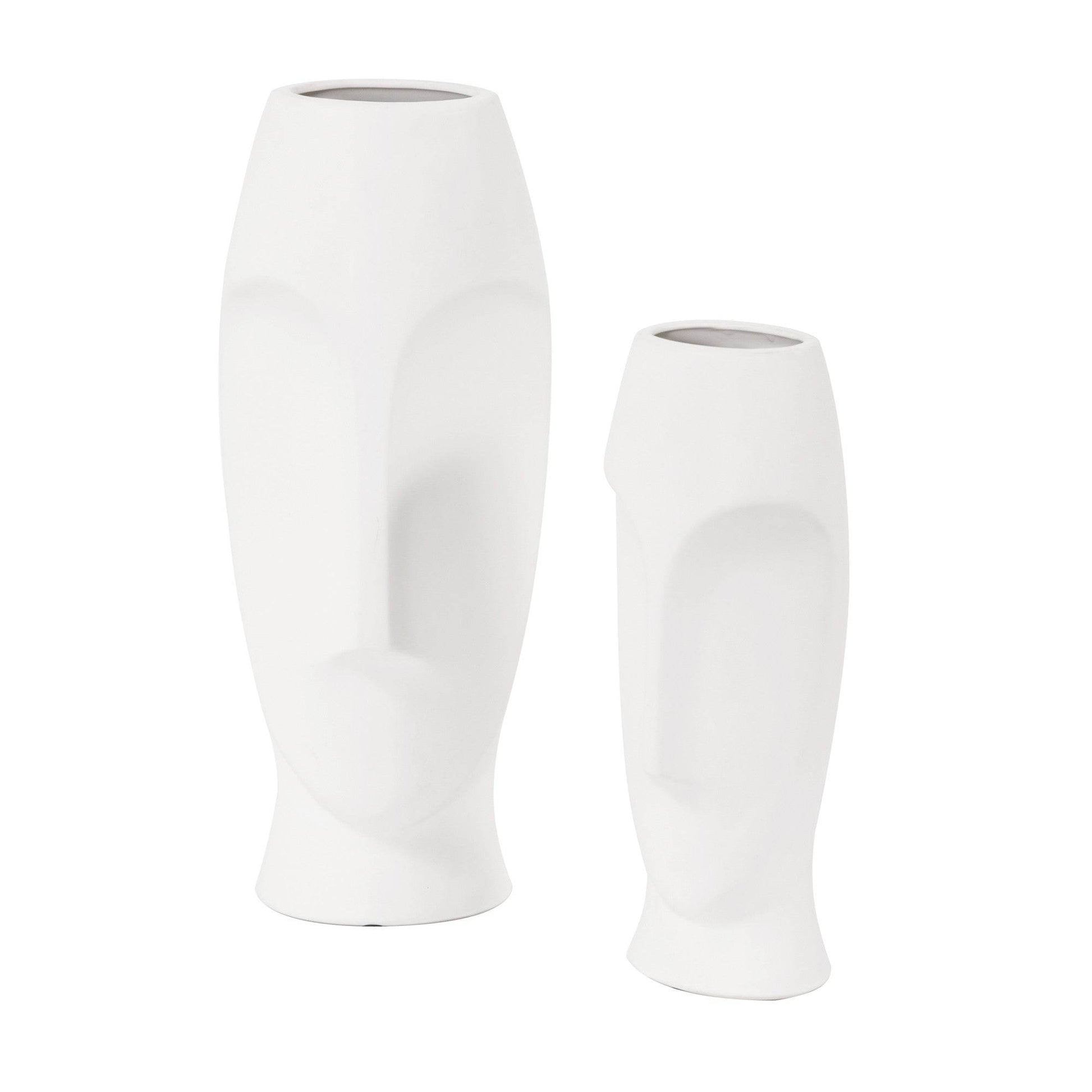 Set of Two Ceramic White Cylinder Table Vases - Loft&Timber