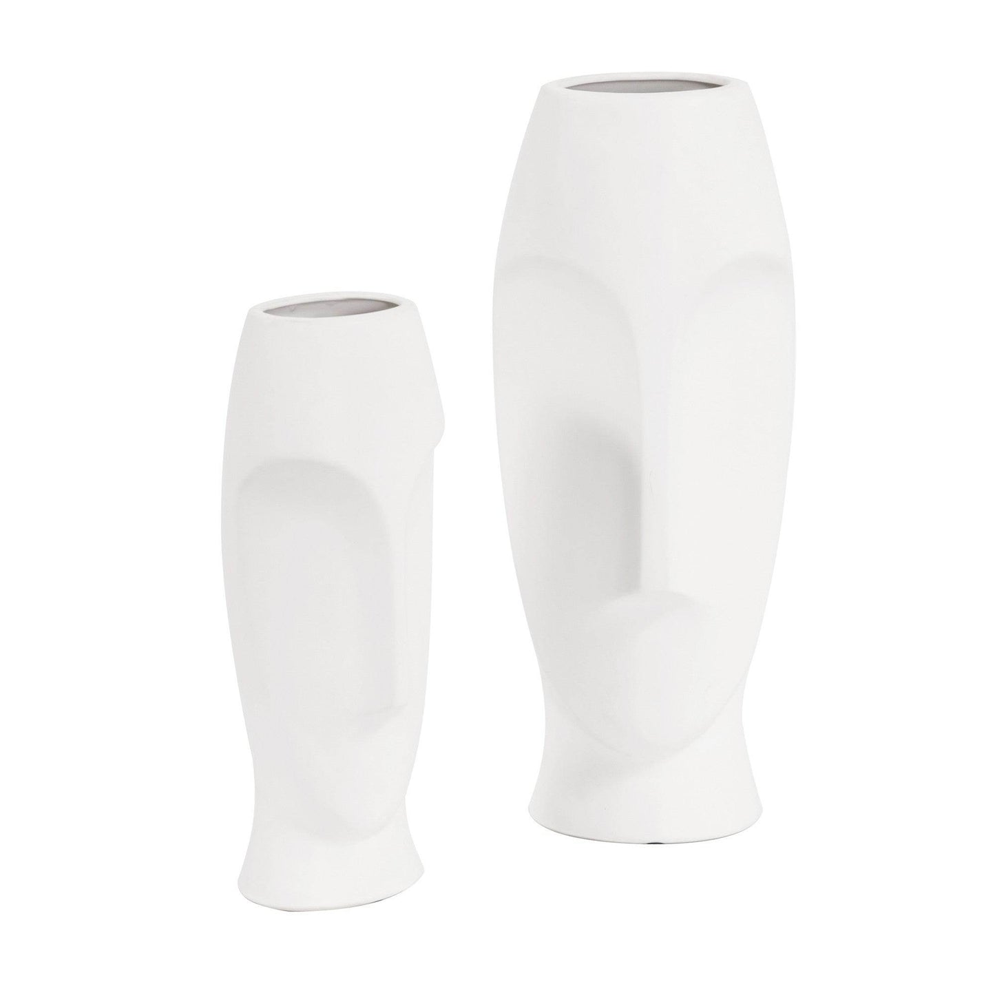 Set of Two Ceramic White Cylinder Table Vases - Loft&Timber