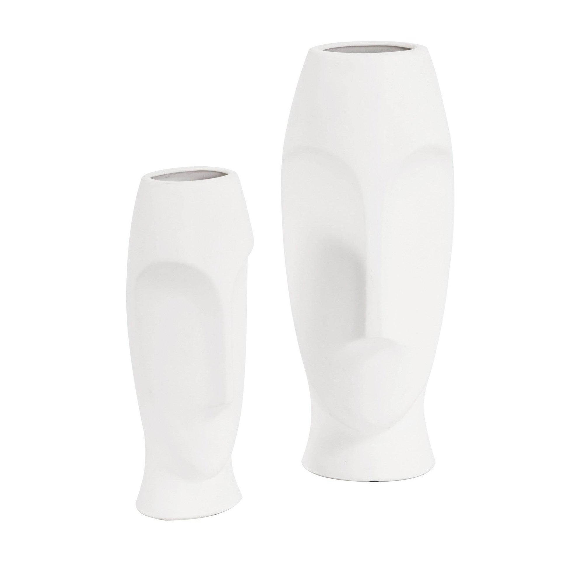 Set of Two Ceramic White Cylinder Table Vases - Loft&Timber