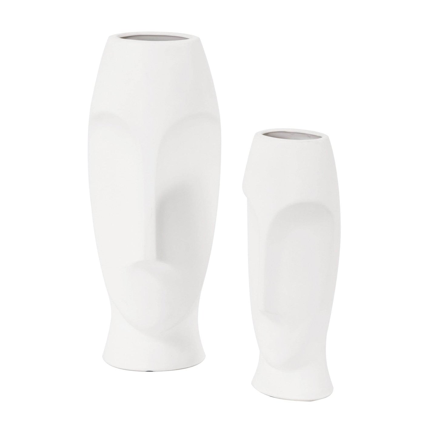 Set of Two Ceramic White Cylinder Table Vases - Loft&Timber