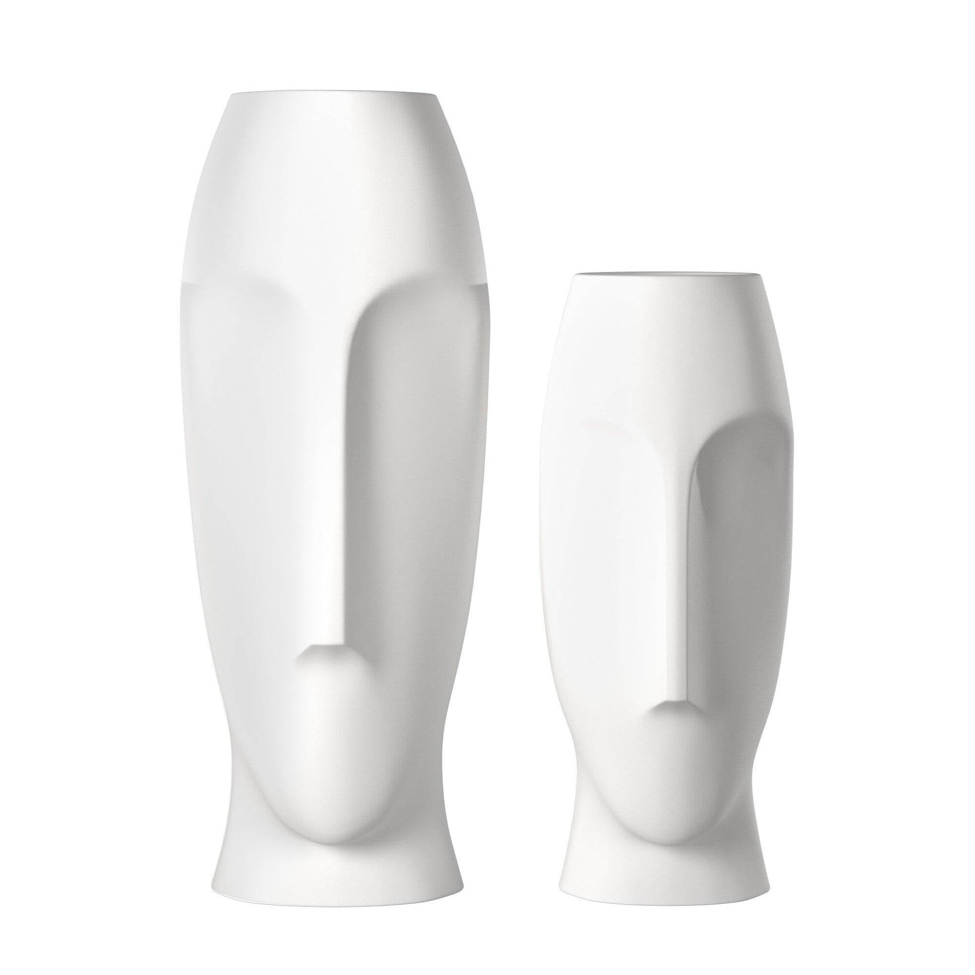 Set of Two Ceramic White Cylinder Table Vases - Loft&Timber