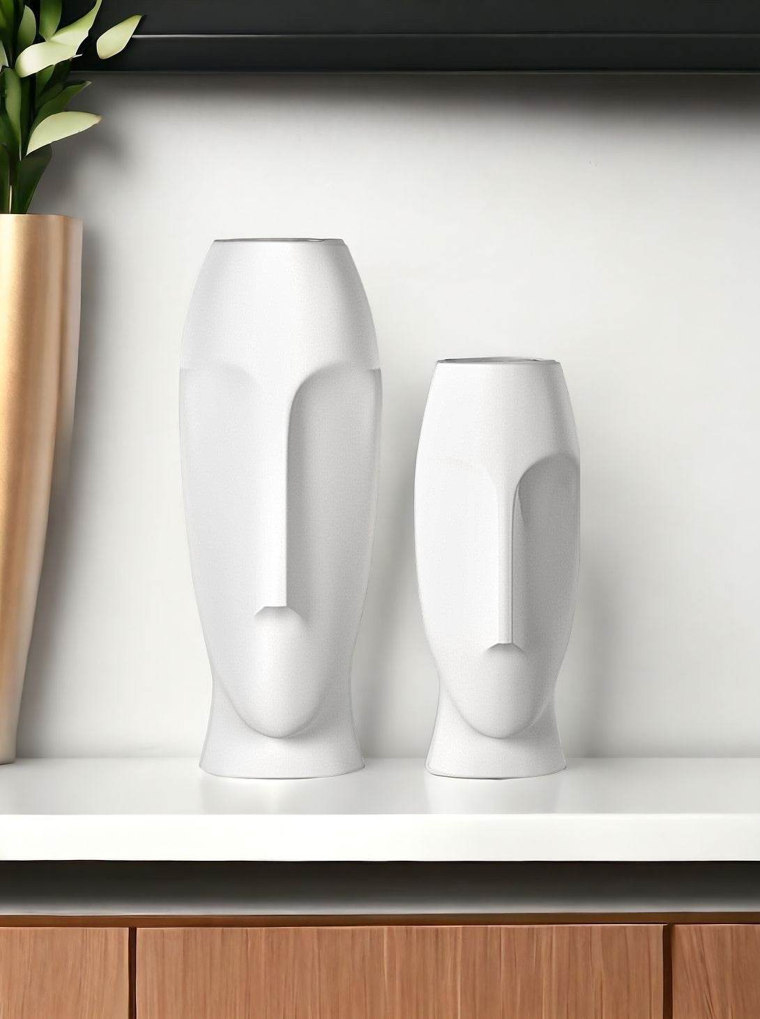 Set of Two Ceramic White Cylinder Table Vases - Loft&Timber