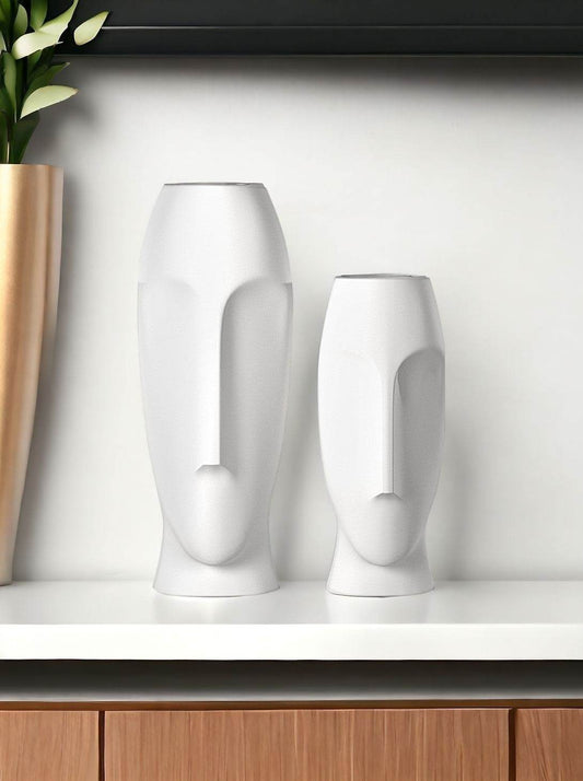 Set of Two Ceramic White Cylinder Table Vases - Loft&Timber