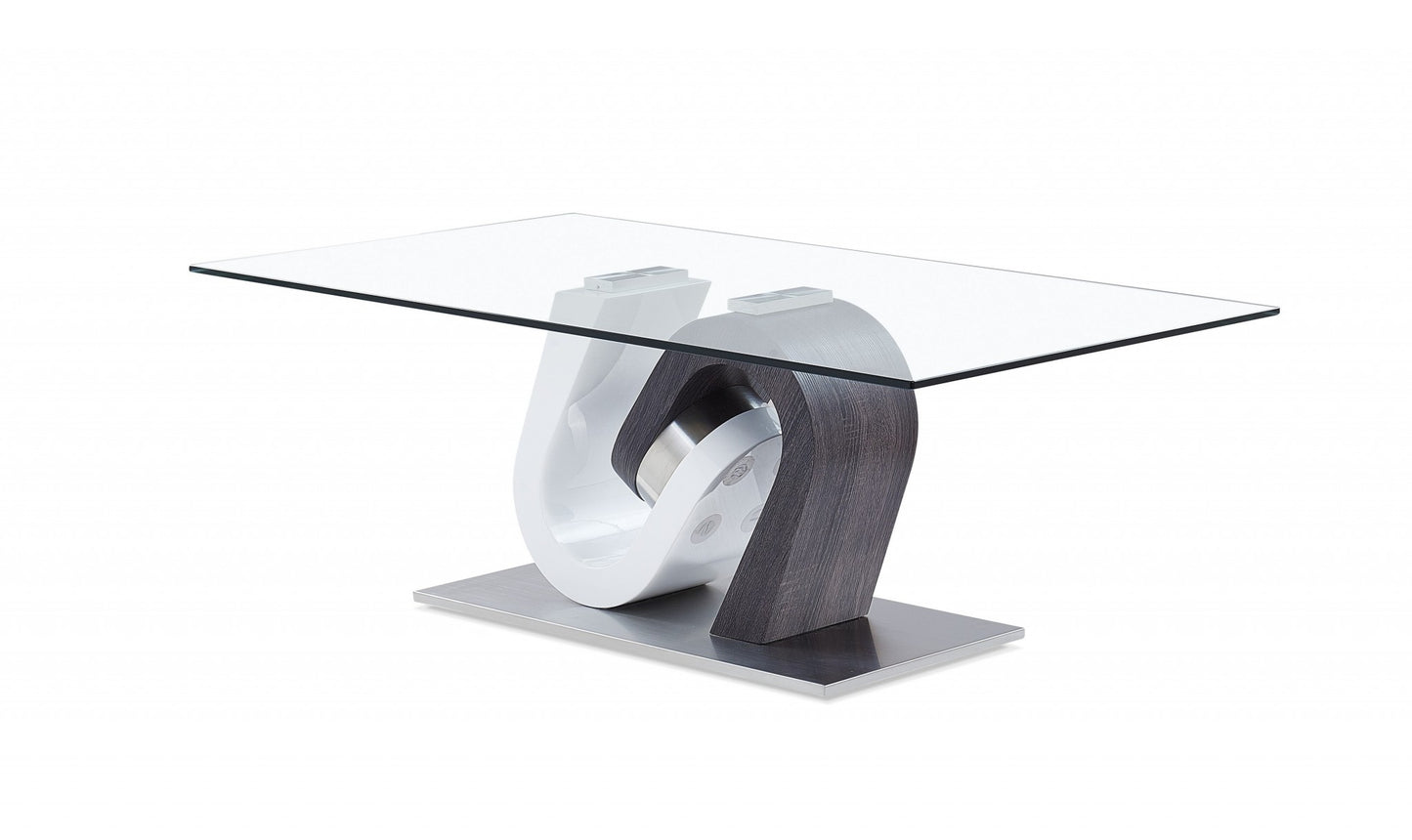 48" Clear Gray and White Glass And Steel Mod Coffee Table - Loft&Timber