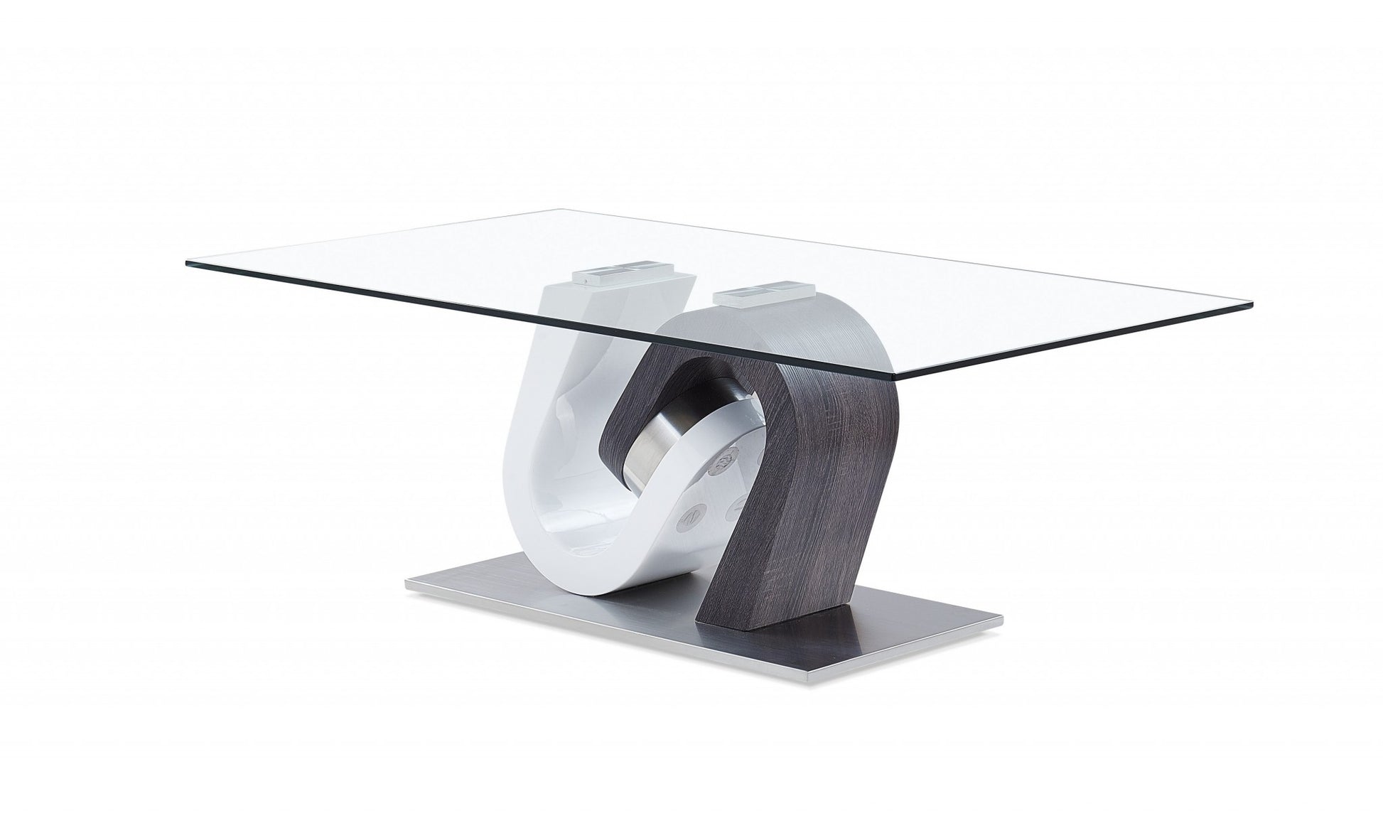 48" Clear Gray and White Glass And Steel Mod Coffee Table - Loft&Timber