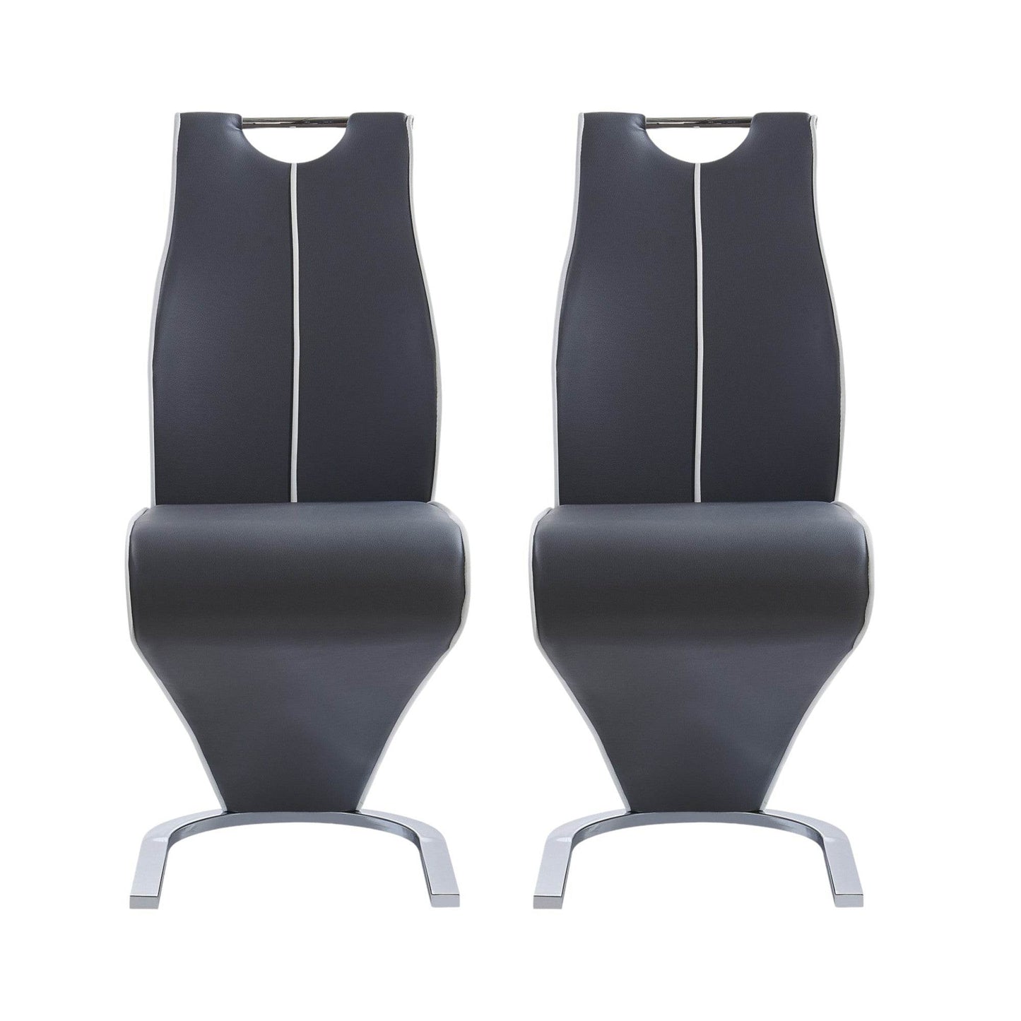 Set of Two Gray White and Silver Upholstered Dining Side Chairs - Loft&Timber