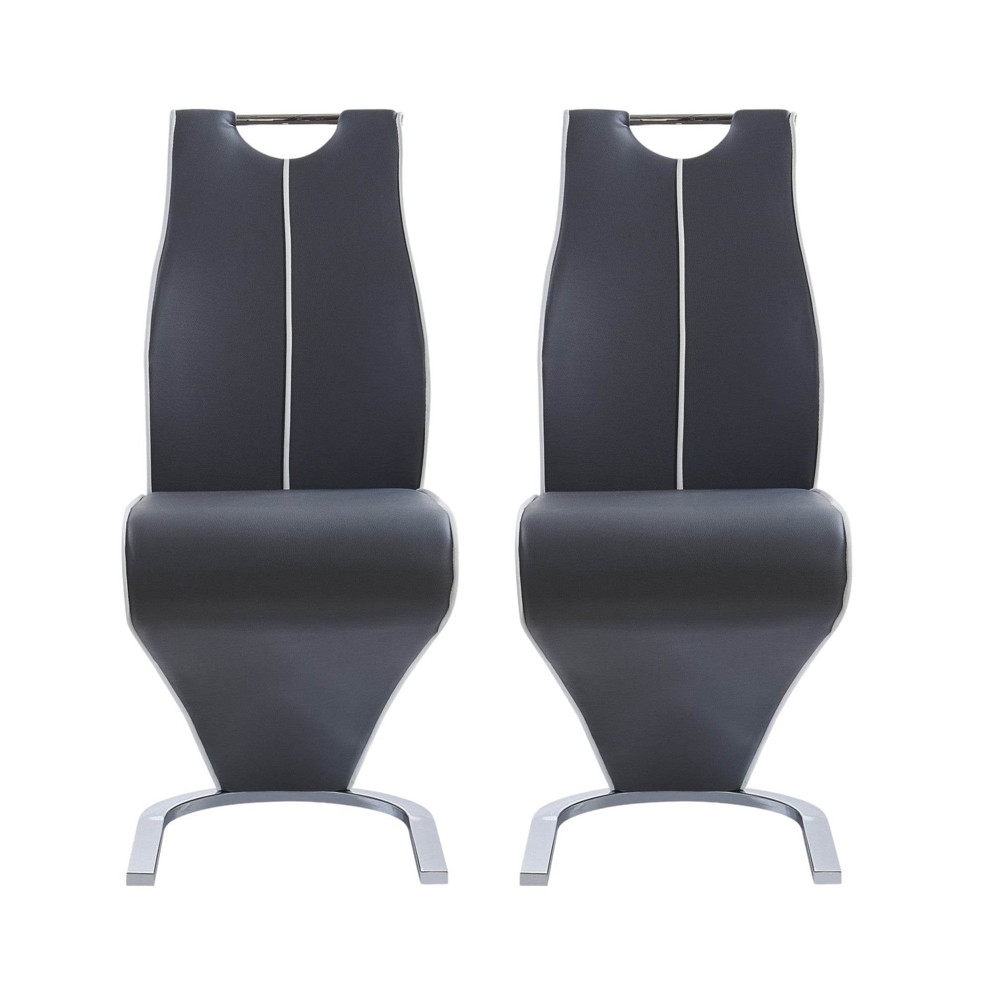 Set of Two Gray White and Silver Upholstered Dining Side Chairs - Loft&Timber