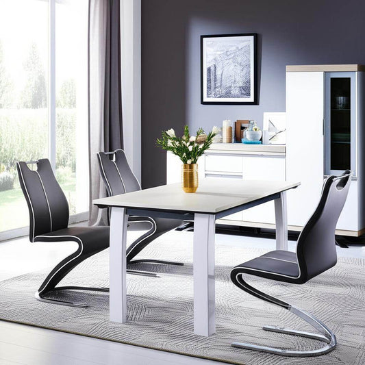 Set of Two Gray White and Silver Upholstered Dining Side Chairs - Loft&Timber