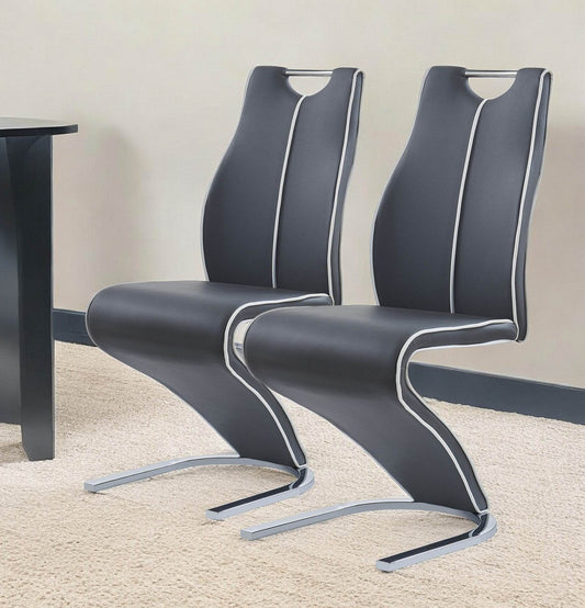 Set of Two Gray White and Silver Upholstered Dining Side Chairs - Loft&Timber
