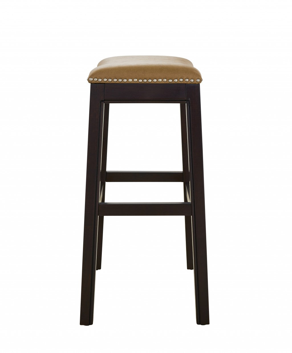26" Tan and Espresso Solid Wood Backless Bar Height Bar Chair - Loft&Timber