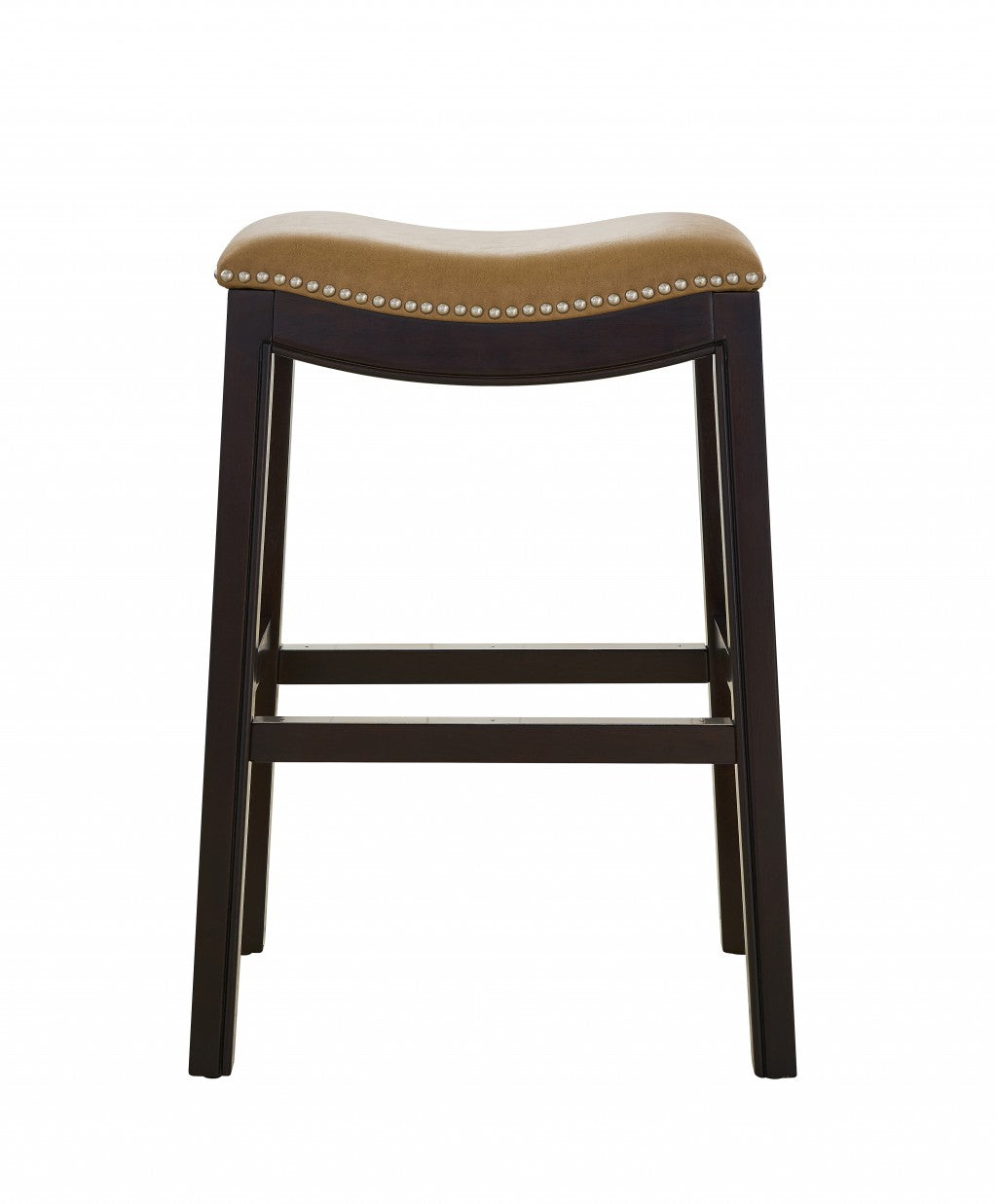 26" Tan and Espresso Solid Wood Backless Bar Height Bar Chair - Loft&Timber