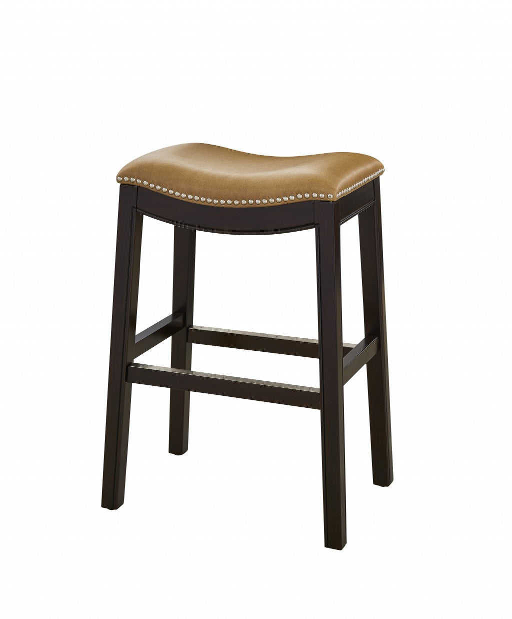26" Tan and Espresso Solid Wood Backless Bar Height Bar Chair - Loft&Timber