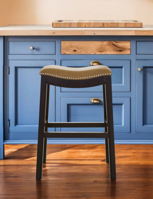 26" Tan and Espresso Solid Wood Backless Bar Height Bar Chair - Loft&Timber