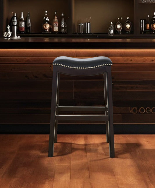 31" Black and Espresso Solid Wood Backless Bar Height Bar Chair - Loft&Timber