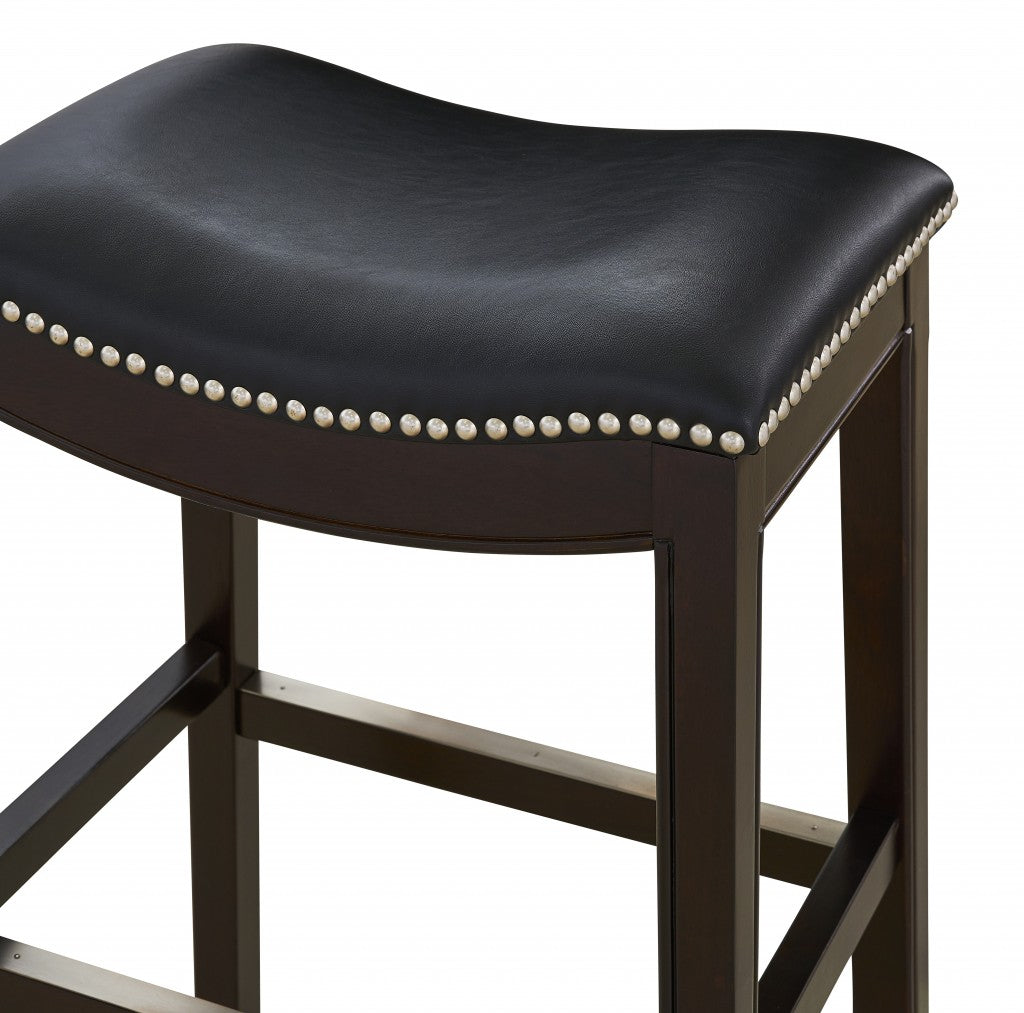 31" Black and Espresso Solid Wood Backless Bar Height Bar Chair - Loft&Timber