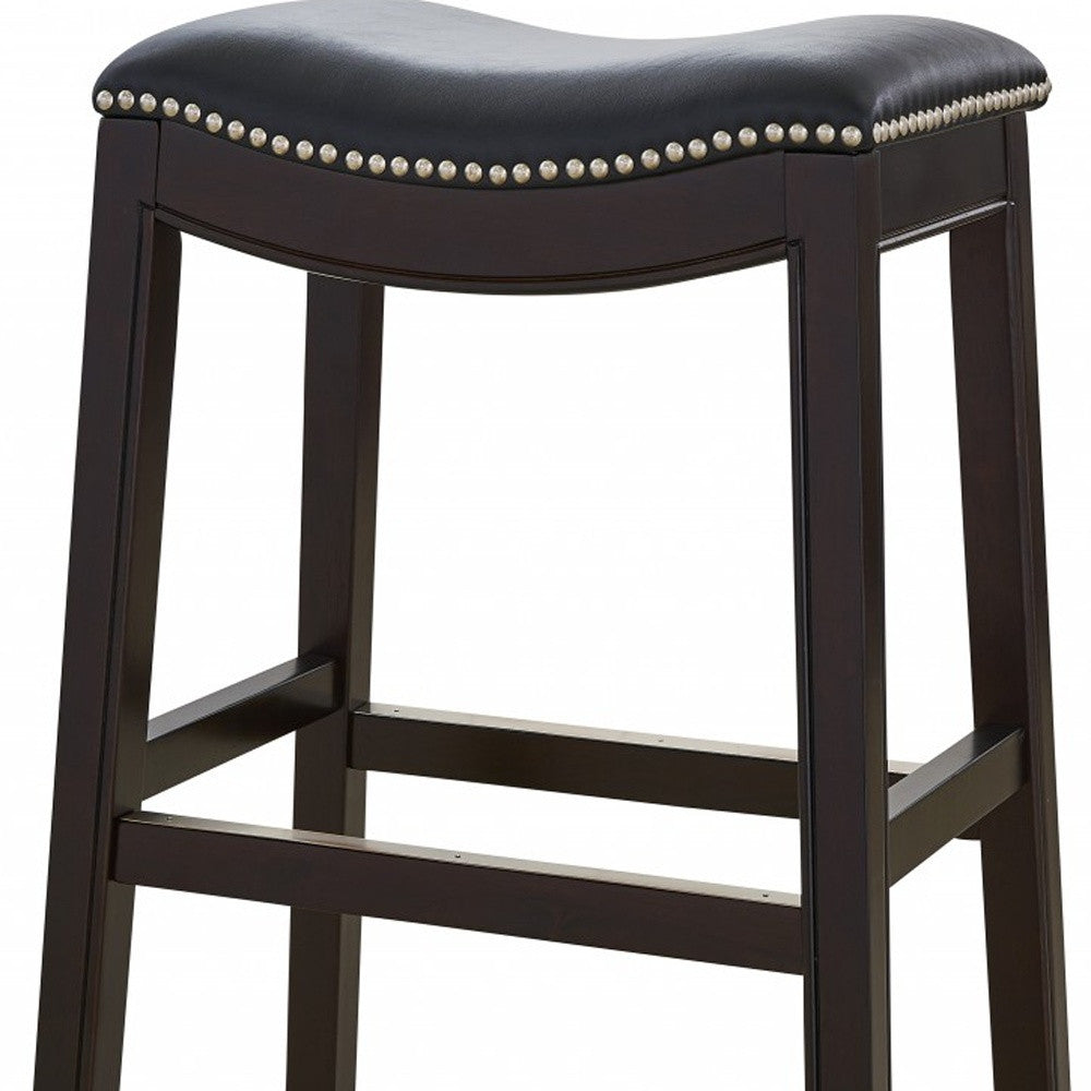 31" Black and Espresso Solid Wood Backless Bar Height Bar Chair - Loft&Timber