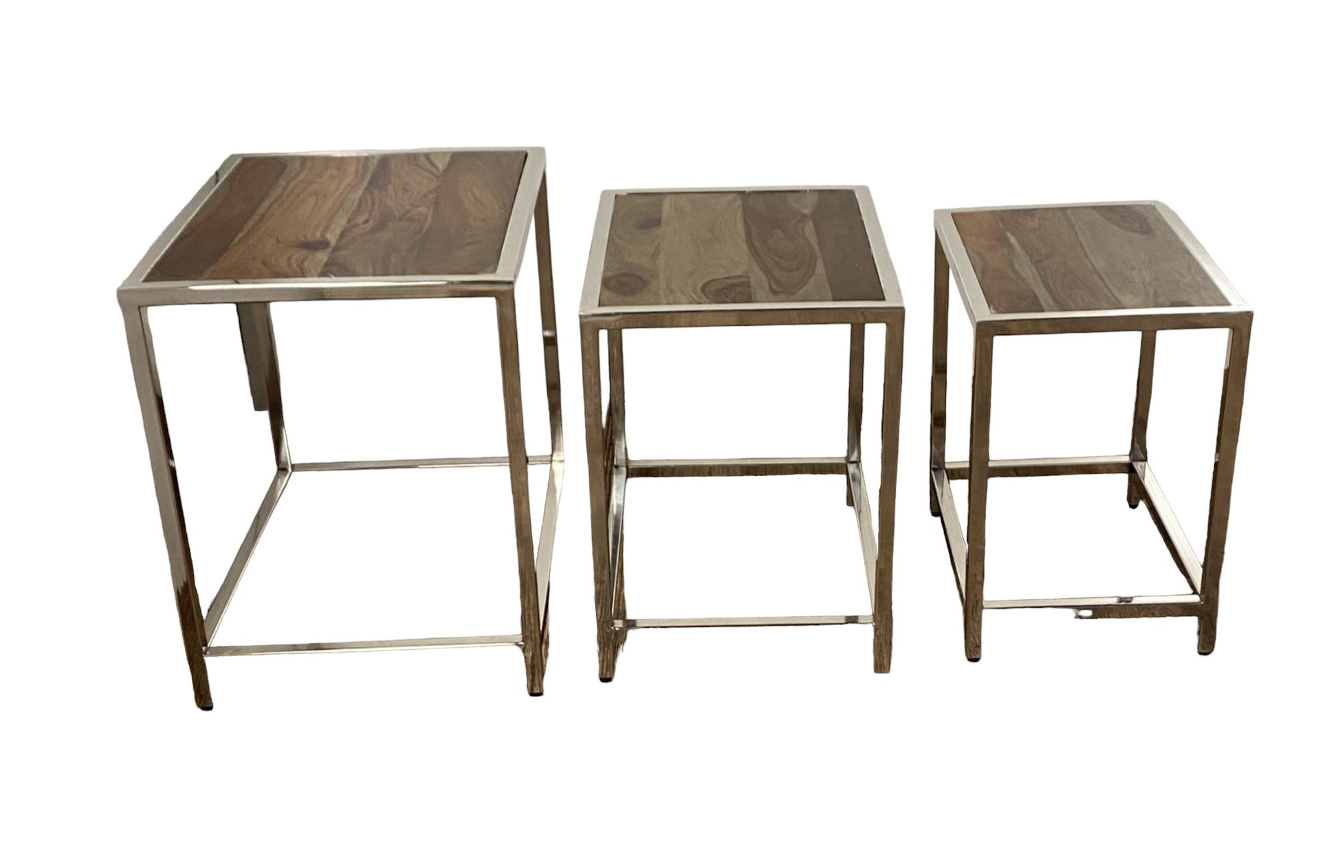 Set of Three 21" Silver And Brown Solid Wood Nested Tables - Loft&Timber