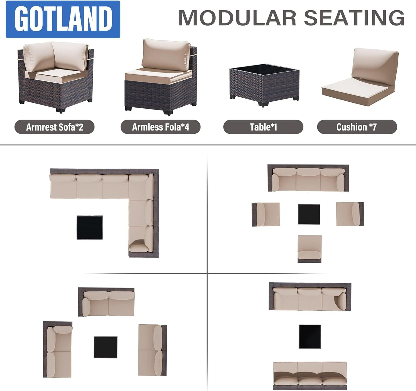 7-Piece Outdoor Patio Furniture Set with Waterproof Cushions-3