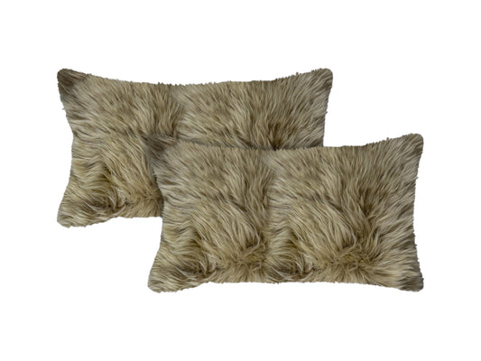 Set of Two 12" X 20" Taupe Sheepskin Lumbar Throw Pillows - Loft&Timber