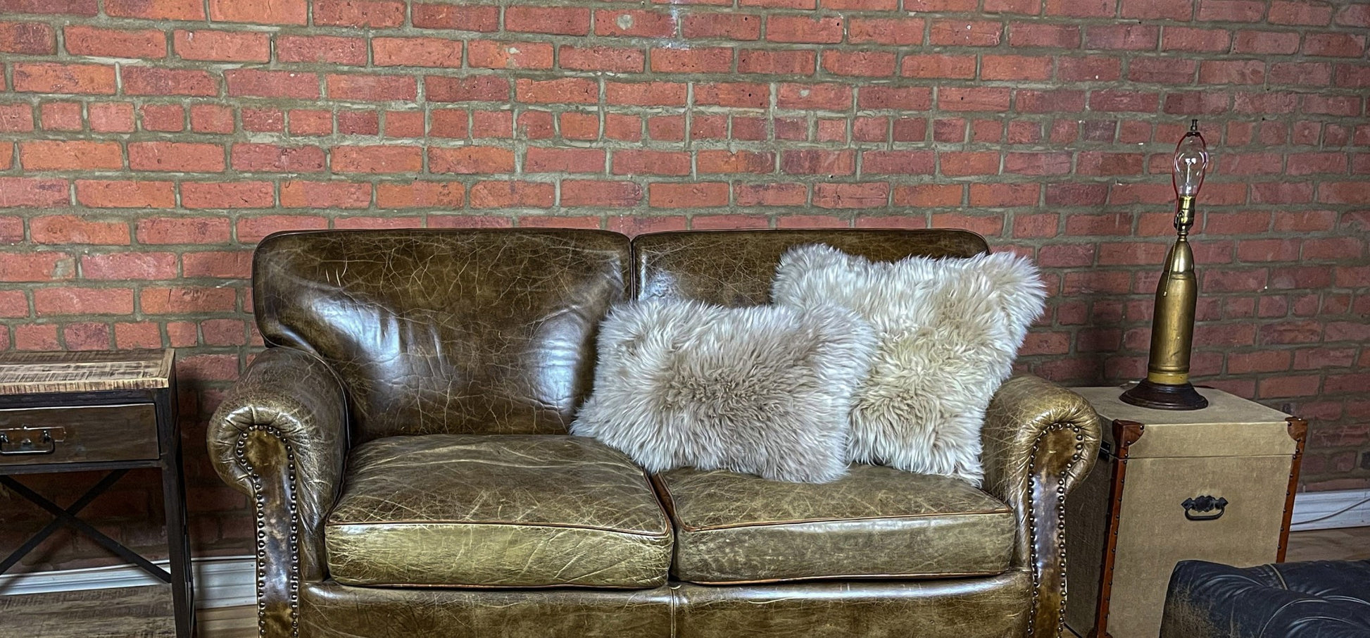 Set of Two 12" X 20" Taupe Sheepskin Lumbar Throw Pillows - Loft&Timber
