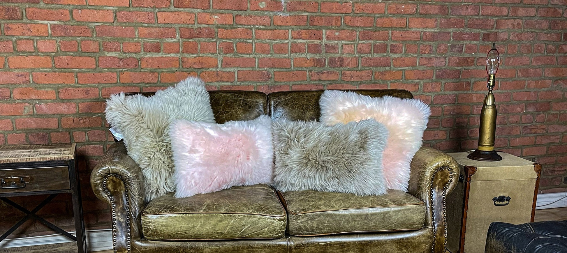 Set of Two 12" X 20" Taupe Sheepskin Lumbar Throw Pillows - Loft&Timber