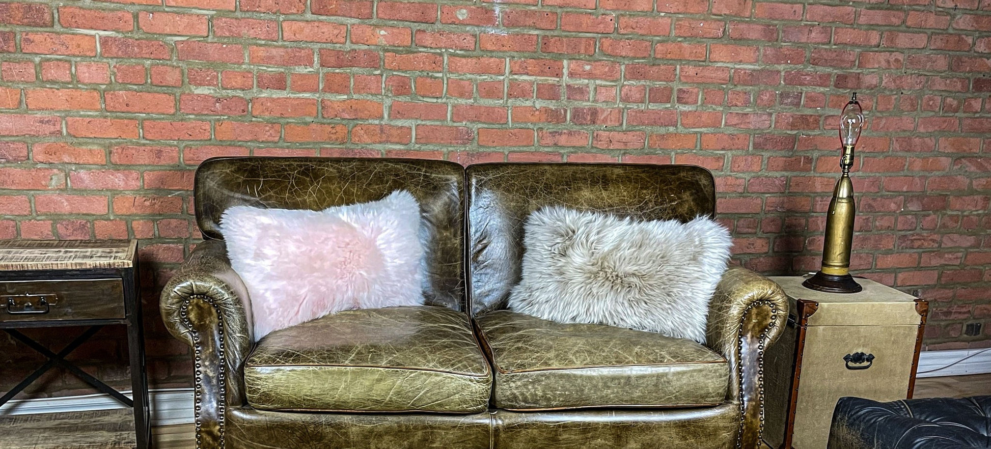 Set of Two 12" X 20" Taupe Sheepskin Lumbar Throw Pillows - Loft&Timber