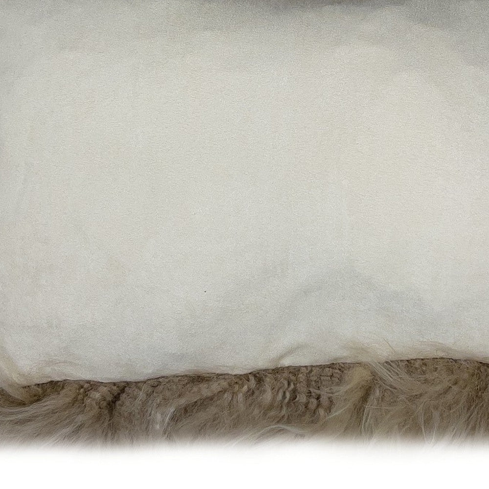 Set of Two 12" X 20" Taupe Sheepskin Lumbar Throw Pillows - Loft&Timber