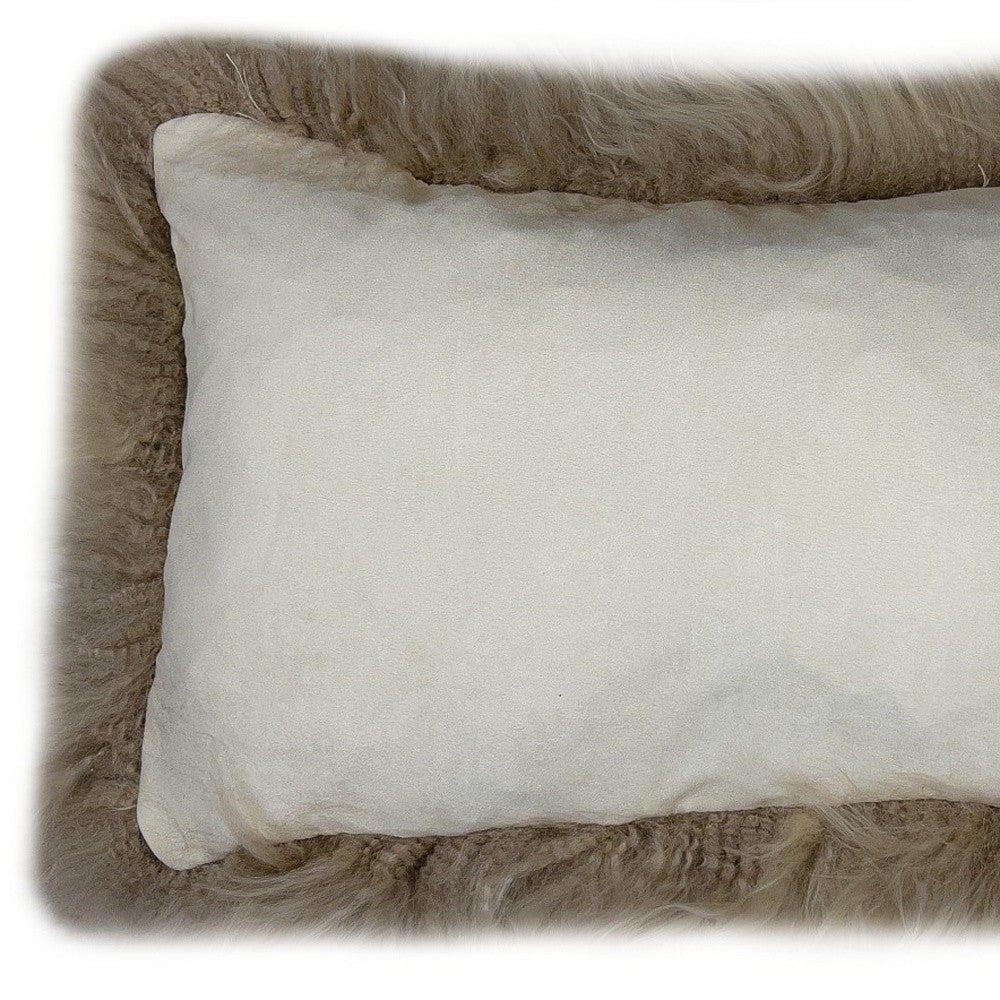 Set of Two 12" X 20" Taupe Sheepskin Lumbar Throw Pillows - Loft&Timber