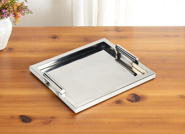 18" Silver Stainless Steel Serving Tray-0